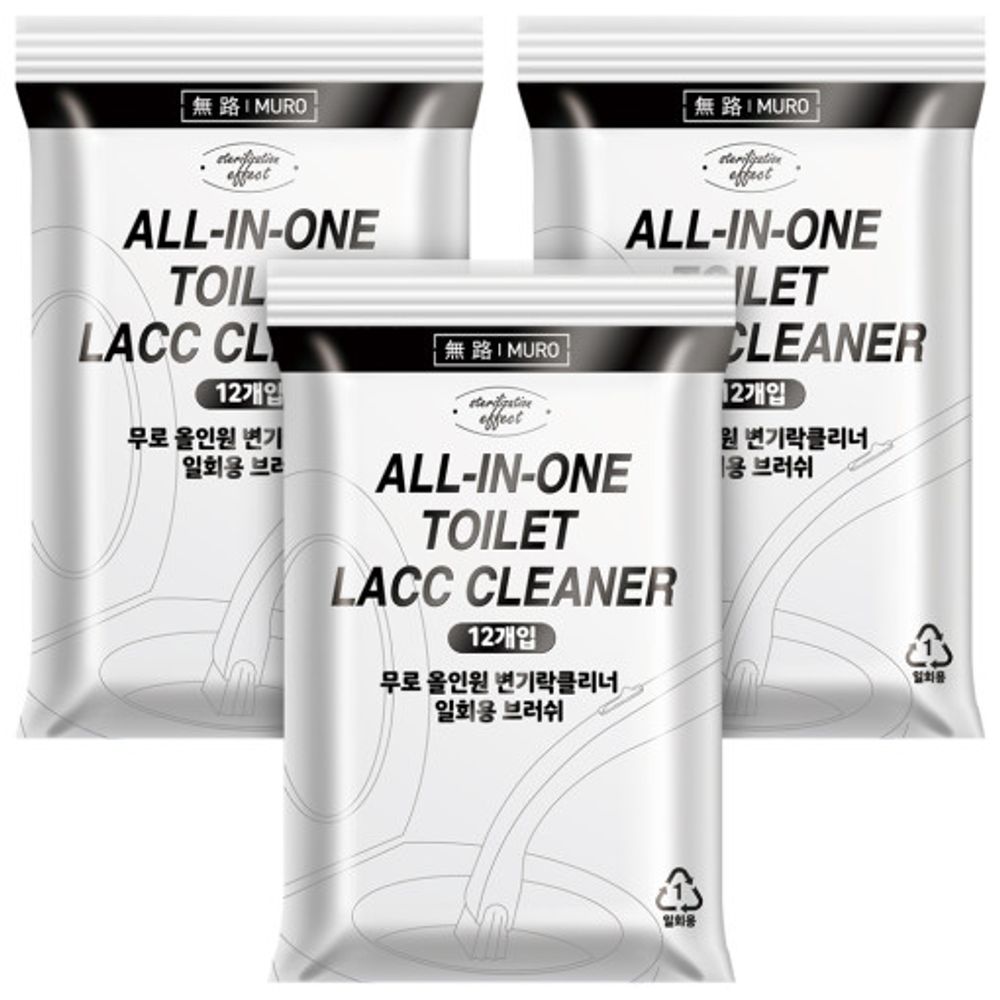 [MURO] All-in-one Toilet Lacc Cleaning Brush Refill 12p - Curved Handle for Easy, Delicate Cleaning in Every Crevice, No Residue Left Behind